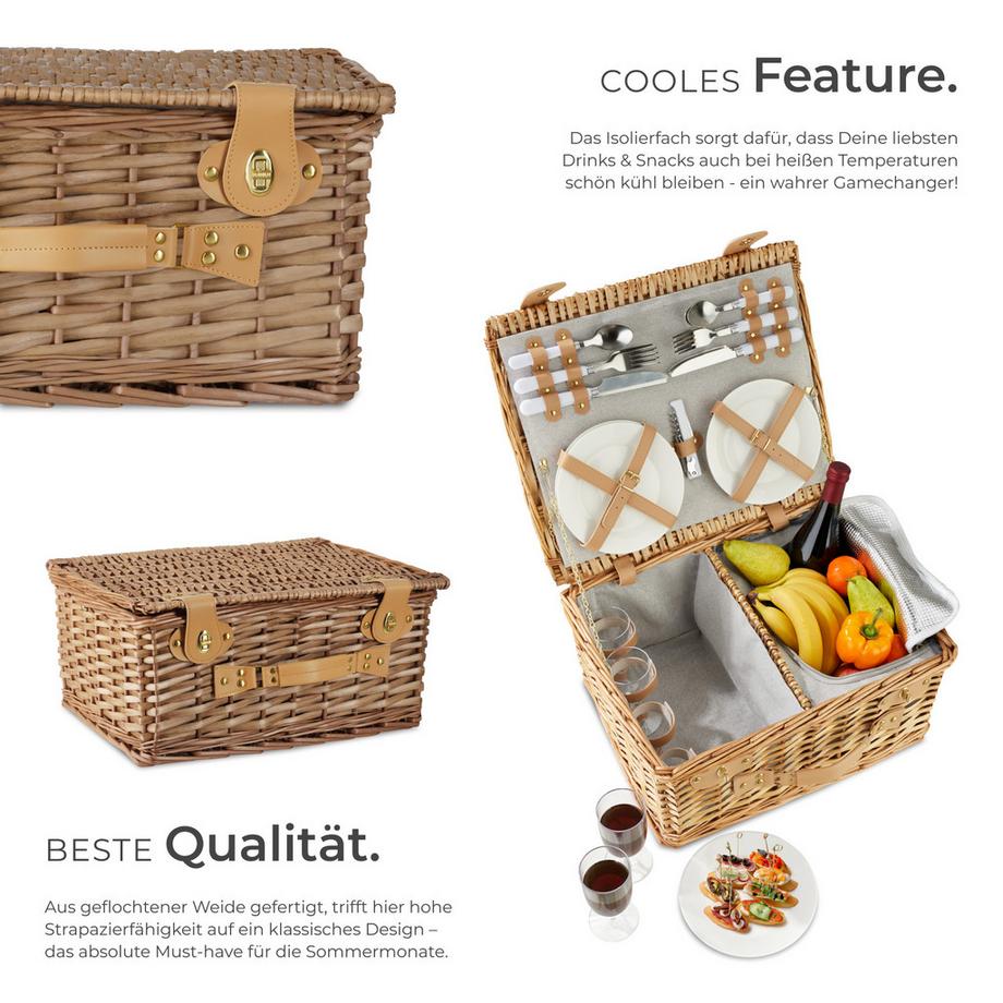 Tectake  Picknickkorb Föhr für 4 Personen integriertes Kühlfach 