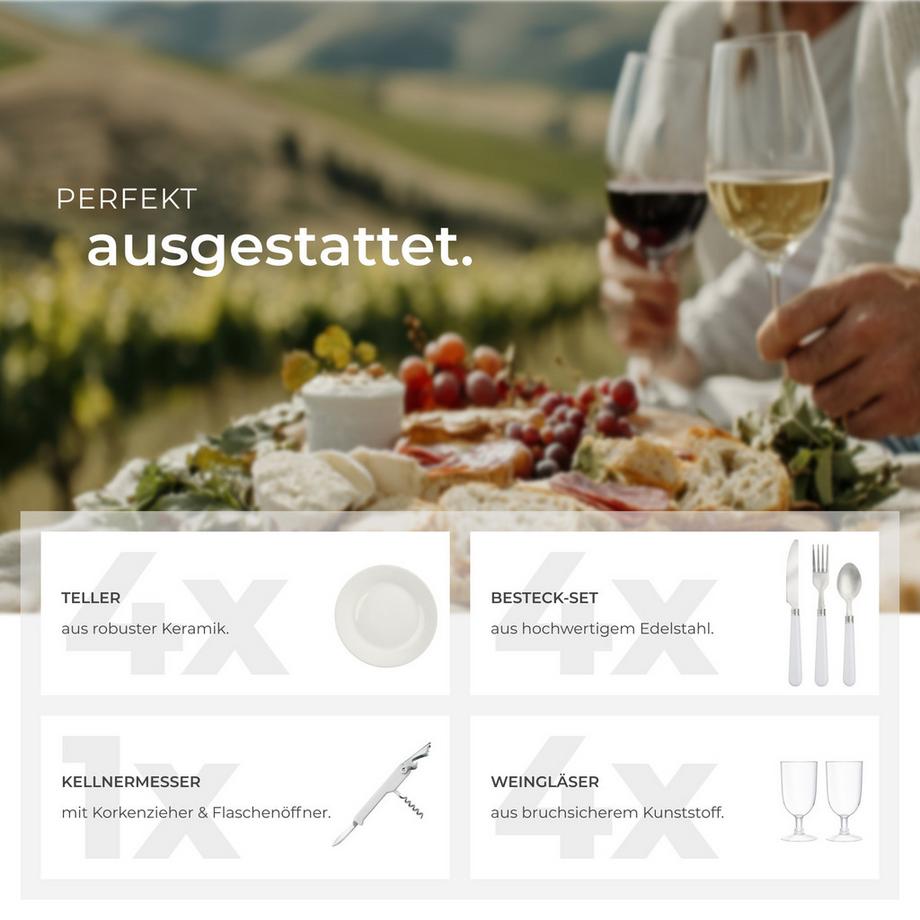 Tectake  Picknickkorb Föhr für 4 Personen integriertes Kühlfach 