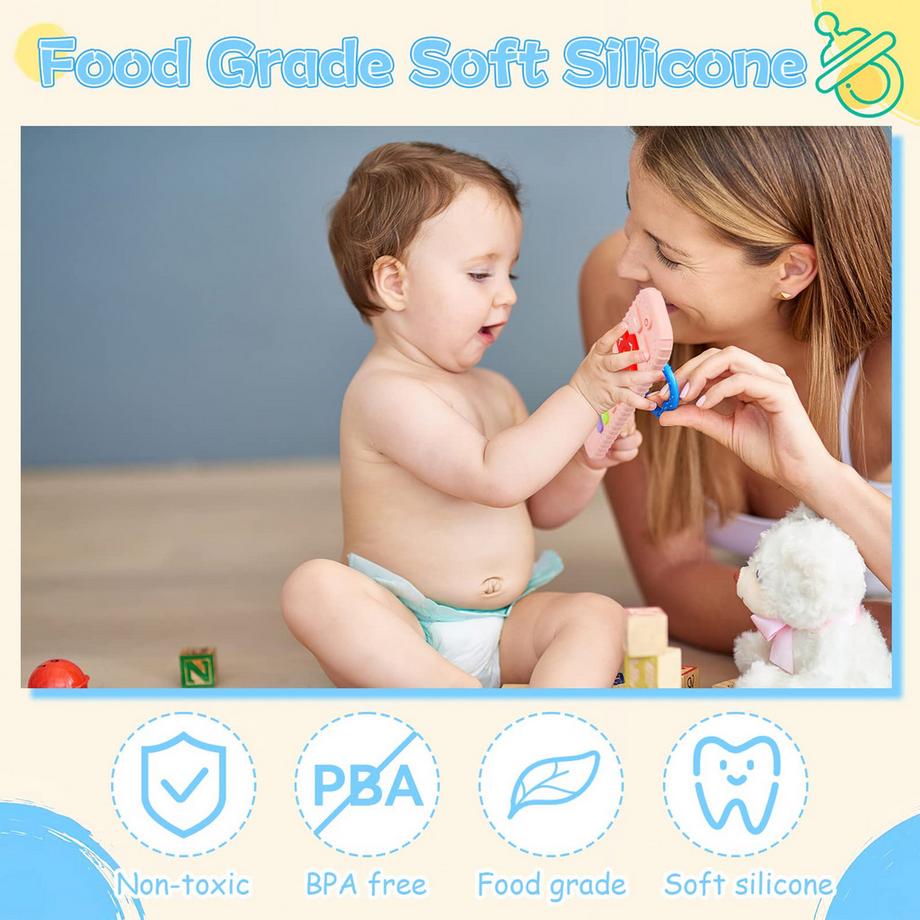 Activity-board  Dentition pour bébé avec télécommande, aide à la dentition en silicone sans BPA avec chaîne de tétine en silicone pour bébé 