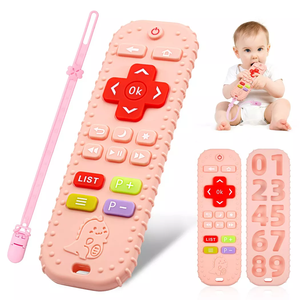 Activity-board - Baby-Fernbedienung Beißring, Silikon Beißhilfe Baby BPA-frei mit Baby Schnuller Kette Silikon, One Size, Pink