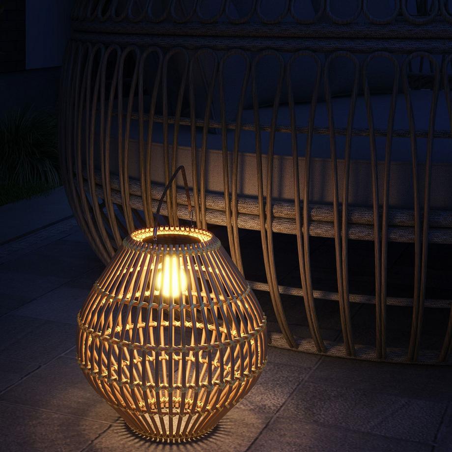 Northio Lampada Solare Da Giardino In Rattan, Impermeabile, Sensore Di Luce, Design A Tamburo, Giallo  