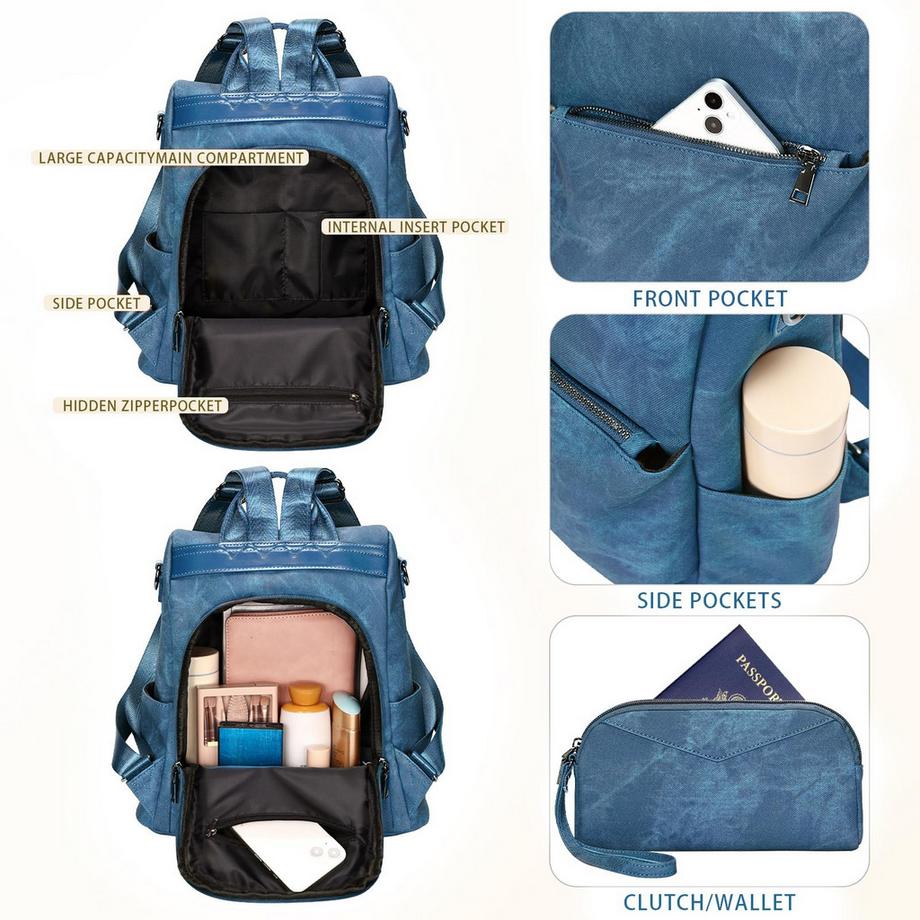 Only-bags.store Petit sac à dos urbain en cuir végétal avec fonction anti-vol  