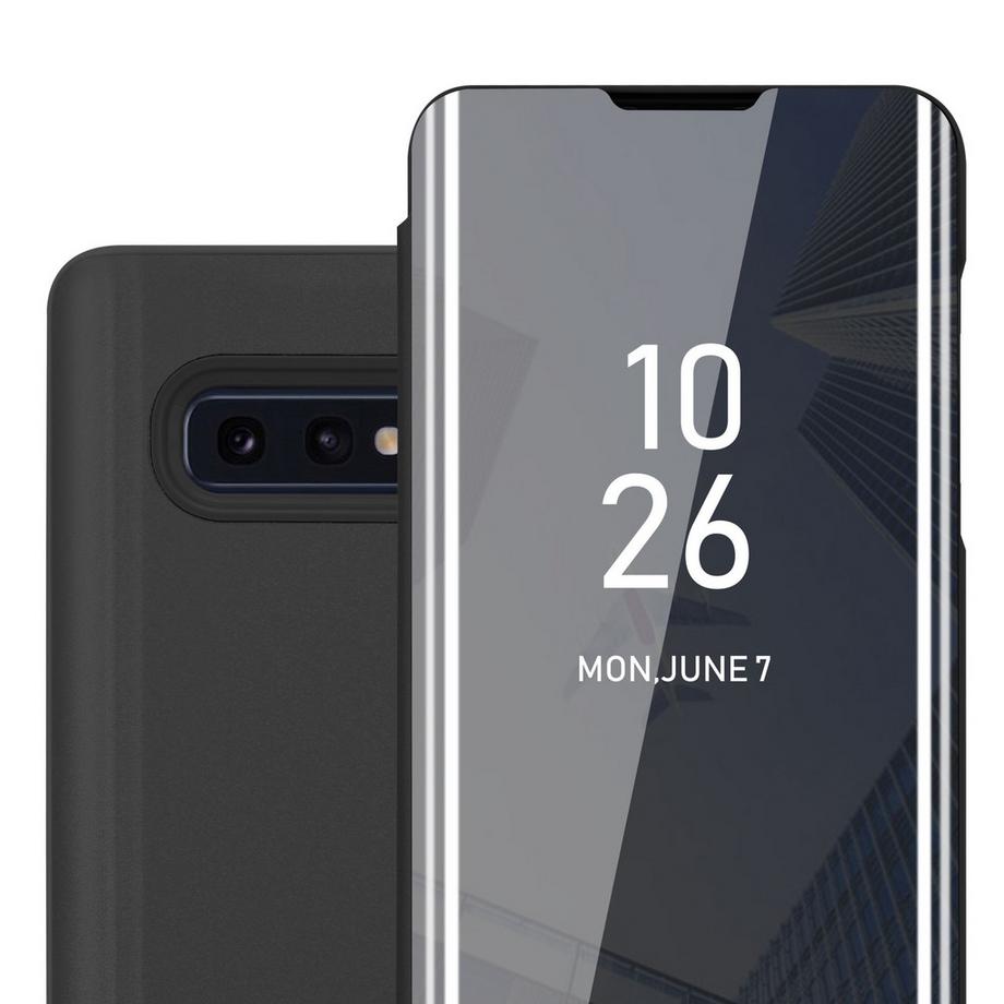 Cadorabo  Coque pour Samsung Galaxy S10e en TOURMALINE NOIR - Housse Protection Miroir Clear View - Pochette de Protection avec Fonction de Support Protection à 360 Degrés Style Livre Ultra Slim Case 