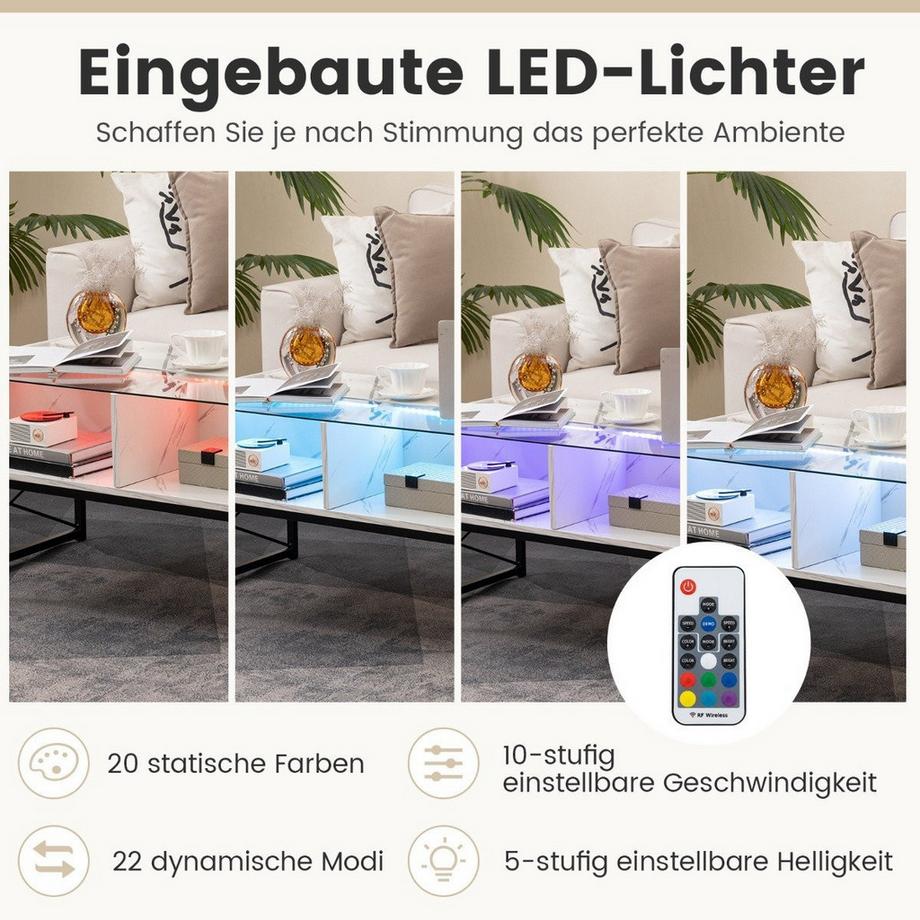 Northix LED Couchtisch mit Marmor Optik & Einstellbaren Lichtfarben & Helligkeit Wohnzimmertisch  
