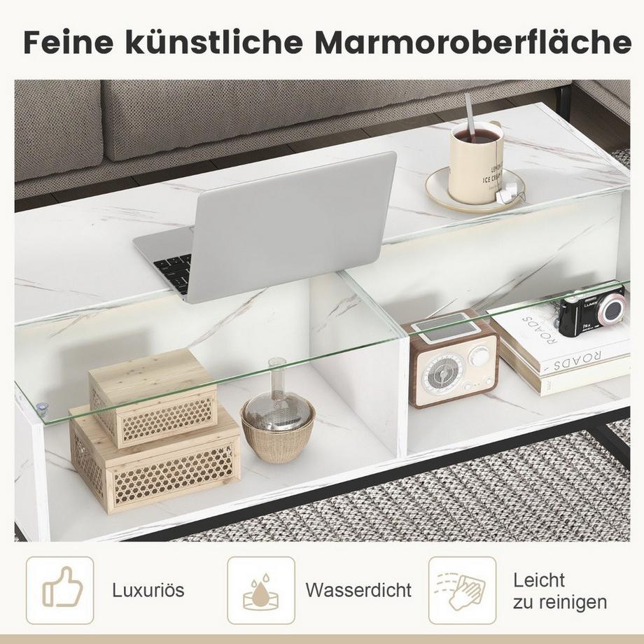 Northix LED Couchtisch mit Marmor Optik & Einstellbaren Lichtfarben & Helligkeit Wohnzimmertisch  