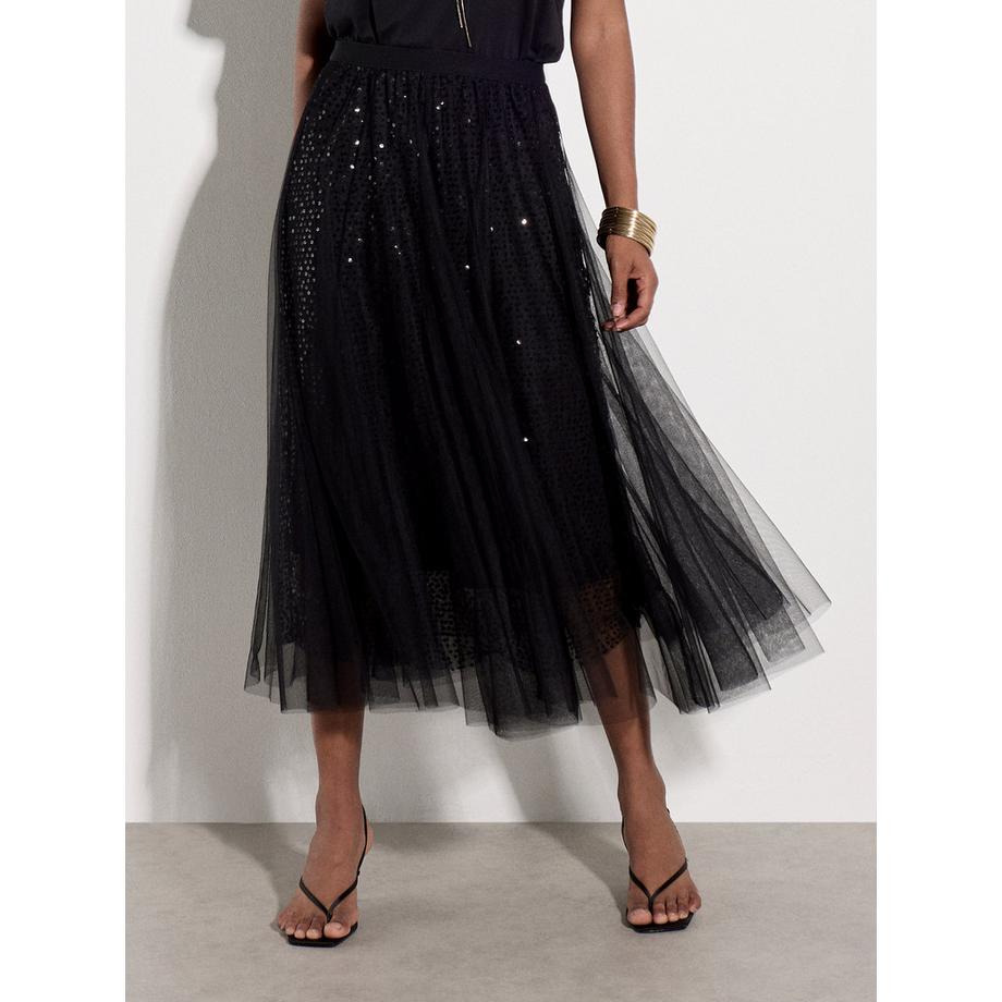 APRICOT Jupe mi-longue en tulle à paillettes  