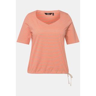 Ulla Popken  Maglia classica a righe con scollo a cuore, fascia sull'orlo e mezze maniche 