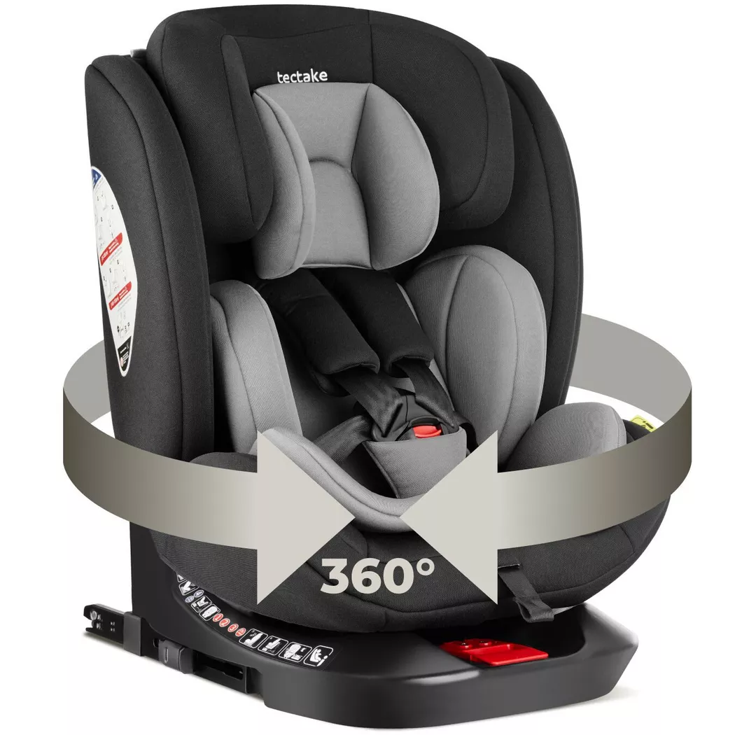 Tectake - Siège auto LINUS pivotant à 360° avec 2 angles d'inclinaison, Gris