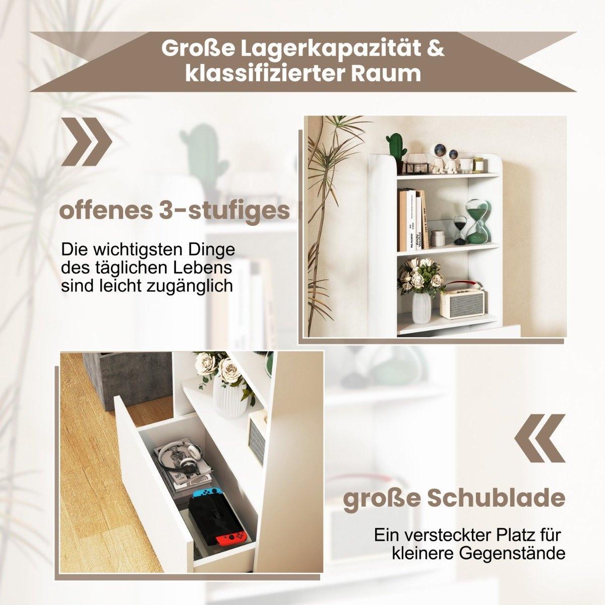 B2X Bücherregal mit Schublade Standregal mit 2 Fächern Büroregal aus Holz 55 x 29 x 105 cm Weiß  