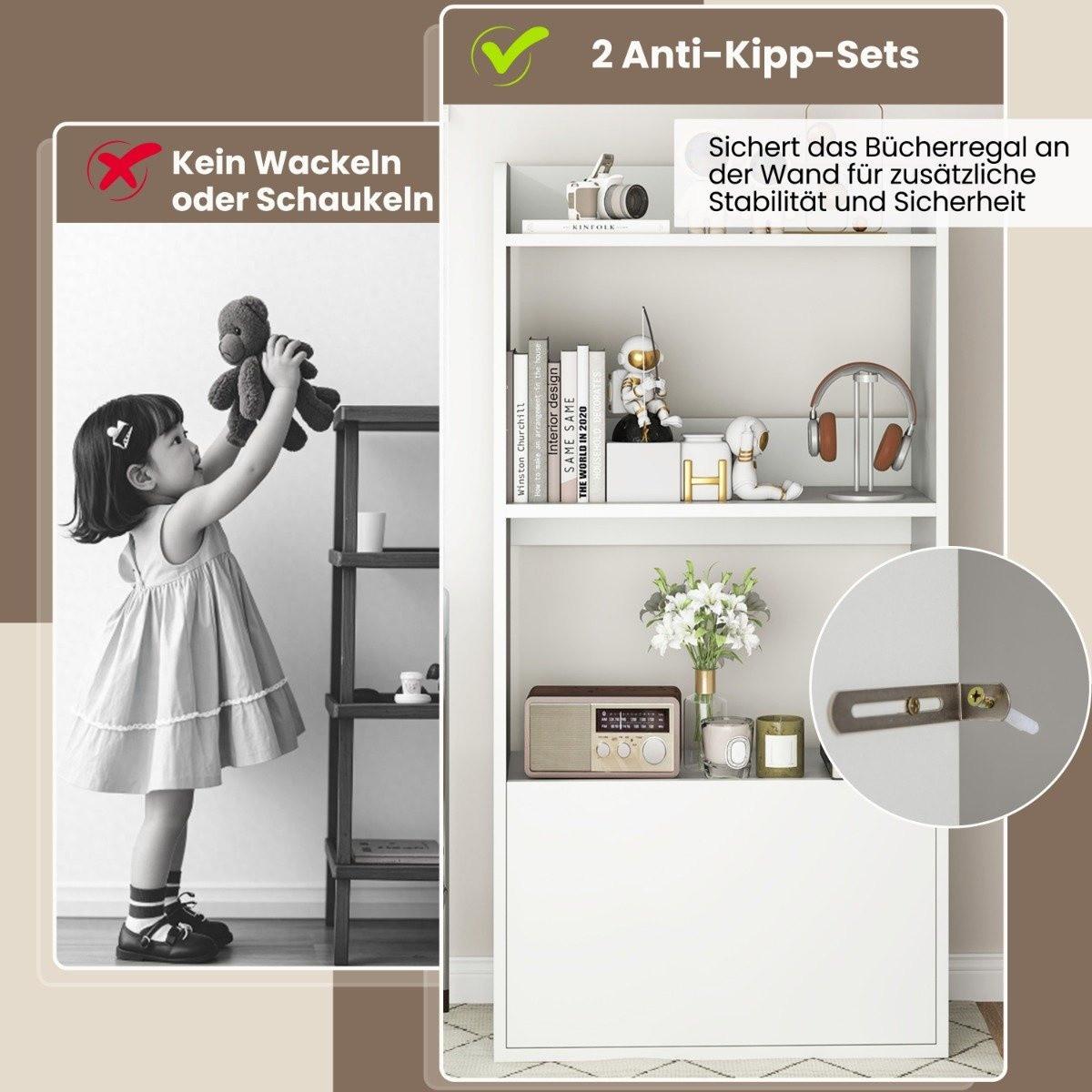 B2X Bücherregal mit Schublade Standregal mit 2 Fächern Büroregal aus Holz 55 x 29 x 105 cm Weiß  