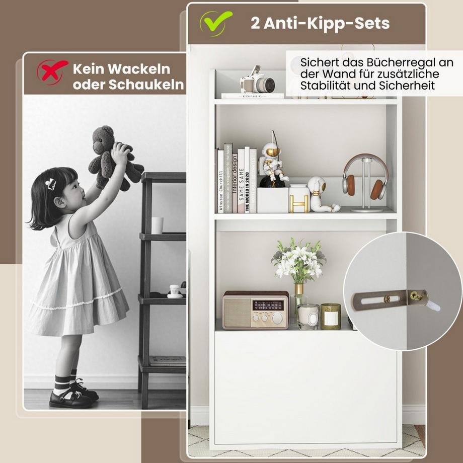 B2X Libreria con cassetti, scaffale con 2 scomparti, scaffale da ufficio in legno, 55 x 29 x 105 cm, bianco  