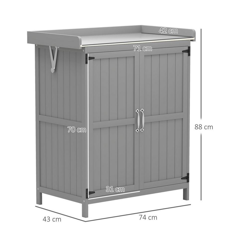 Northio  Gartenschrank Holz, Geräteschuppen wetterfest 74x43x88cm, Gerätehaus mit Klappdach Ablagen, Arbeitsfläche, Geräteschrank, Gartenhaus Werkzeugschrank Gartenschuppen für Garten, Terrasse, Grau | 