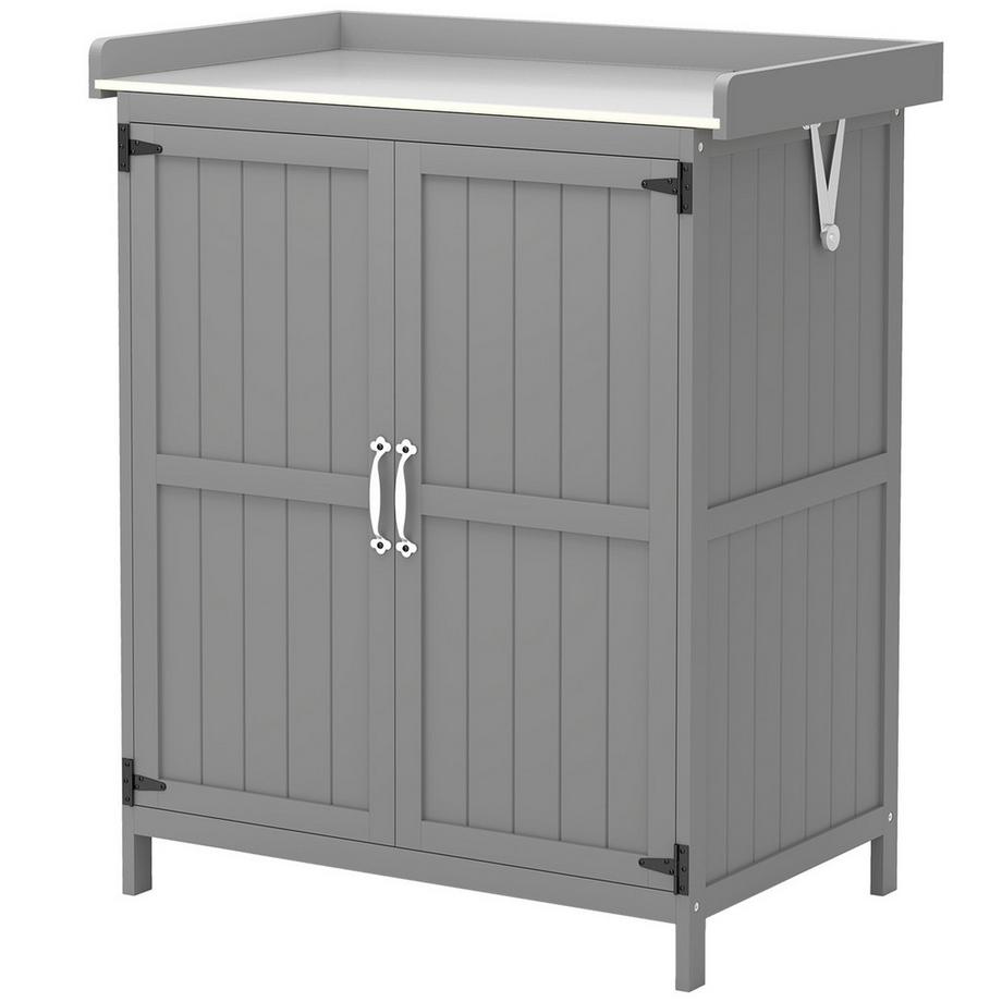 Northio  Gartenschrank Holz, Geräteschuppen wetterfest 74x43x88cm, Gerätehaus mit Klappdach Ablagen, Arbeitsfläche, Geräteschrank, Gartenhaus Werkzeugschrank Gartenschuppen für Garten, Terrasse, Grau | 