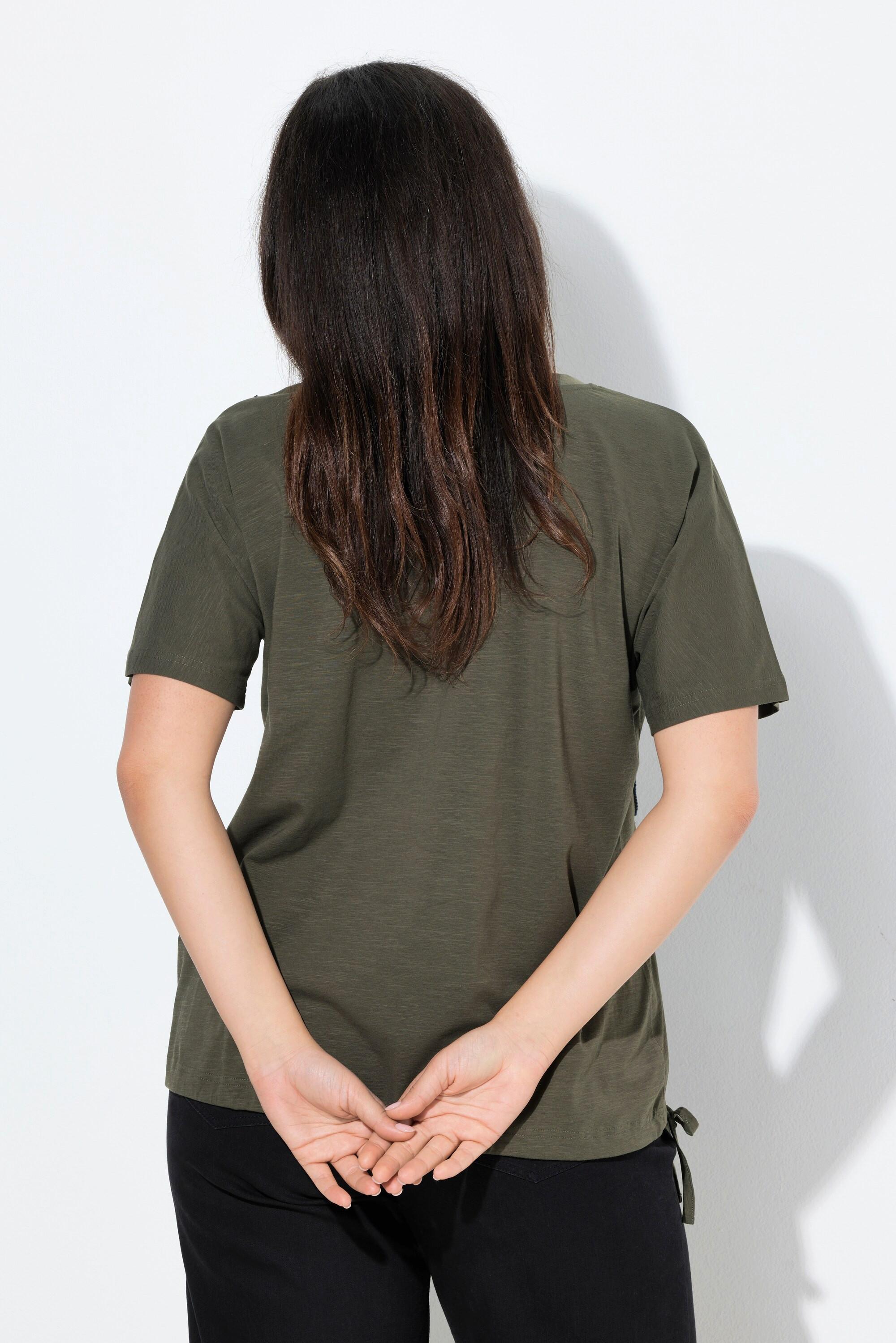 Ulla Popken T-shirt Oversize Girocollo Floreale con Fascia sull'Orlo  