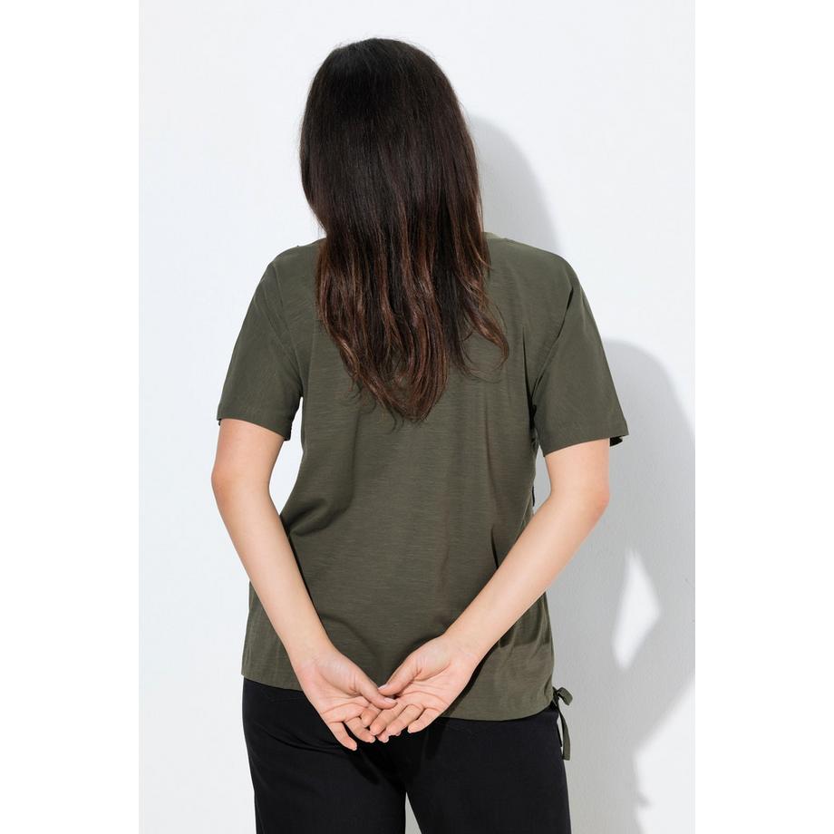 Ulla Popken T-shirt Oversized Col Rond Floral avec Cordon à la Base  