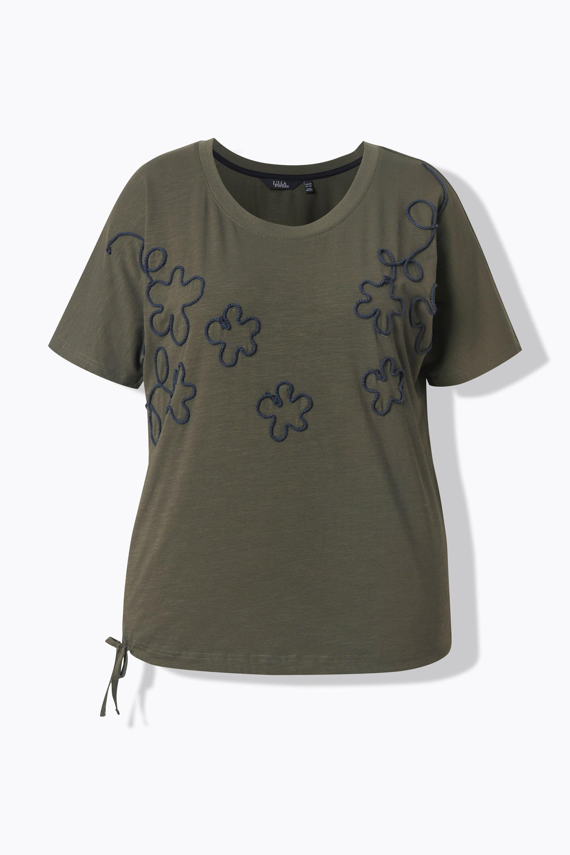 Ulla Popken T-shirt Oversize Girocollo Floreale con Fascia sull'Orlo  