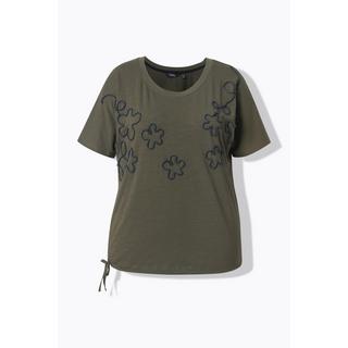 Ulla Popken T-shirt Oversize Girocollo Floreale con Fascia sull'Orlo  