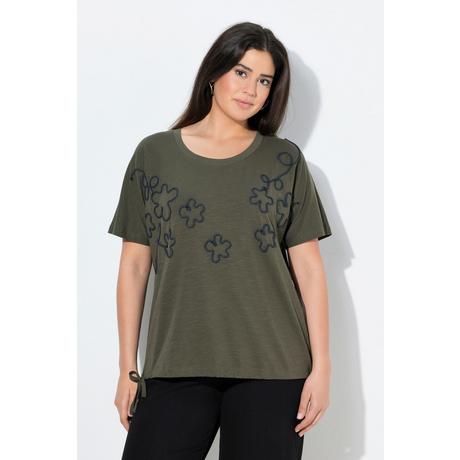 Ulla Popken T-shirt Oversize Girocollo Floreale con Fascia sull'Orlo  