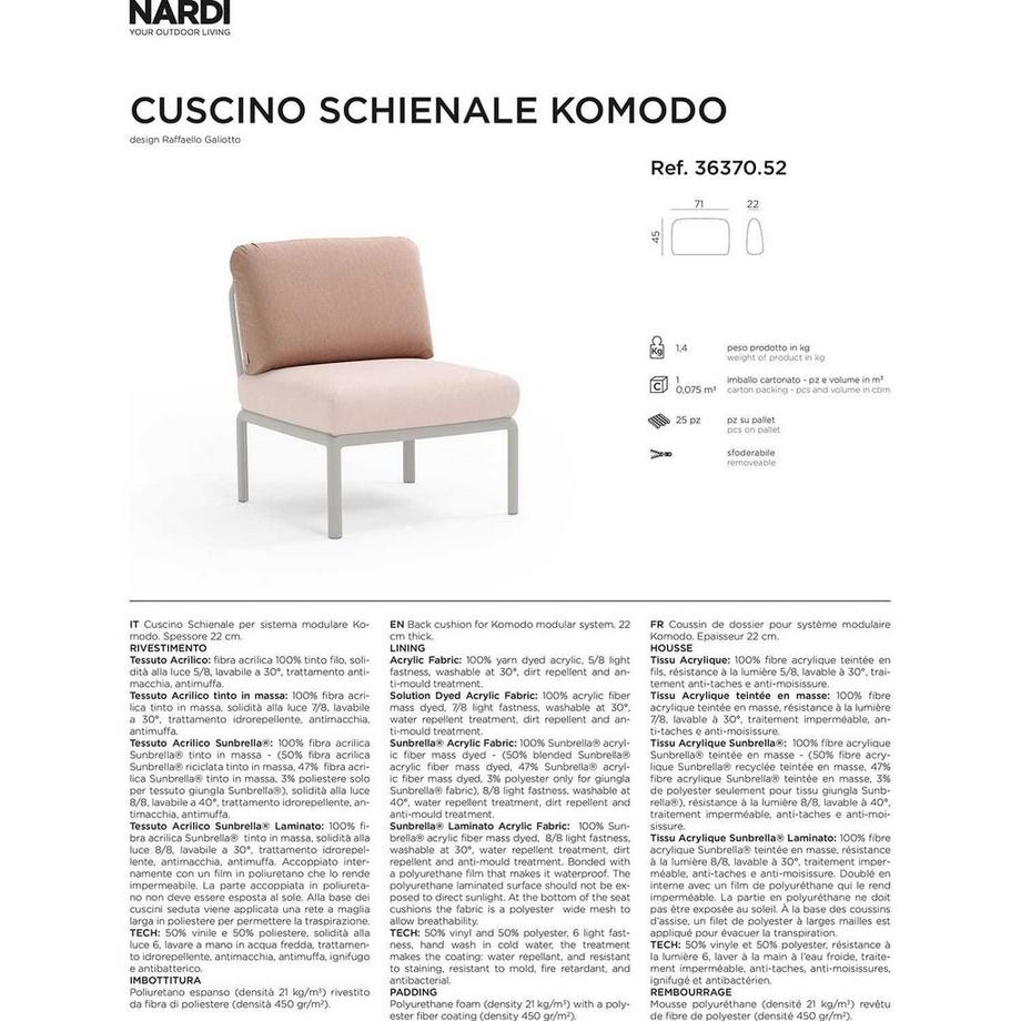 NARDI outdoor Coussin de dossier pour chaise longue de jardin komodo avocat  