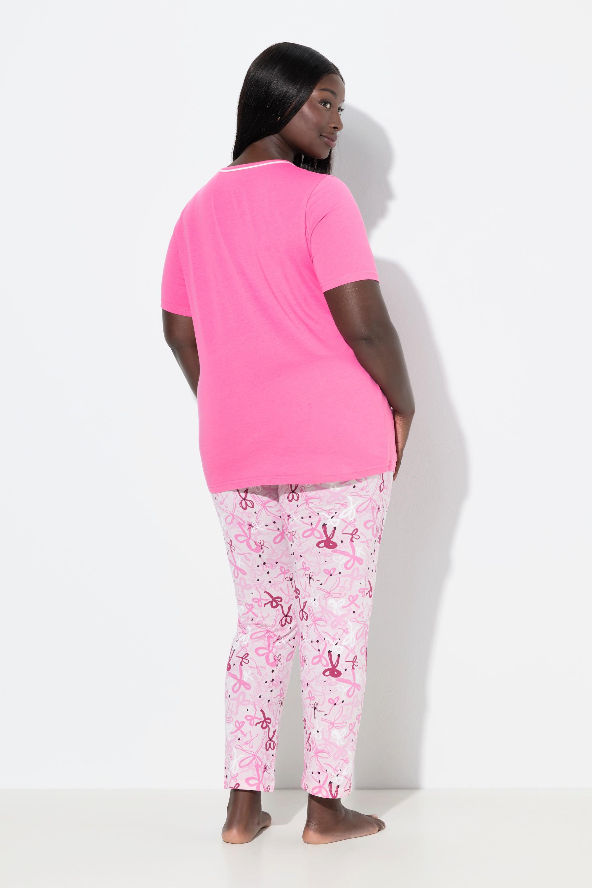 Ulla Popken Pigiama Fiocchi Scollo Rotondo Maniche Corte Tasche  