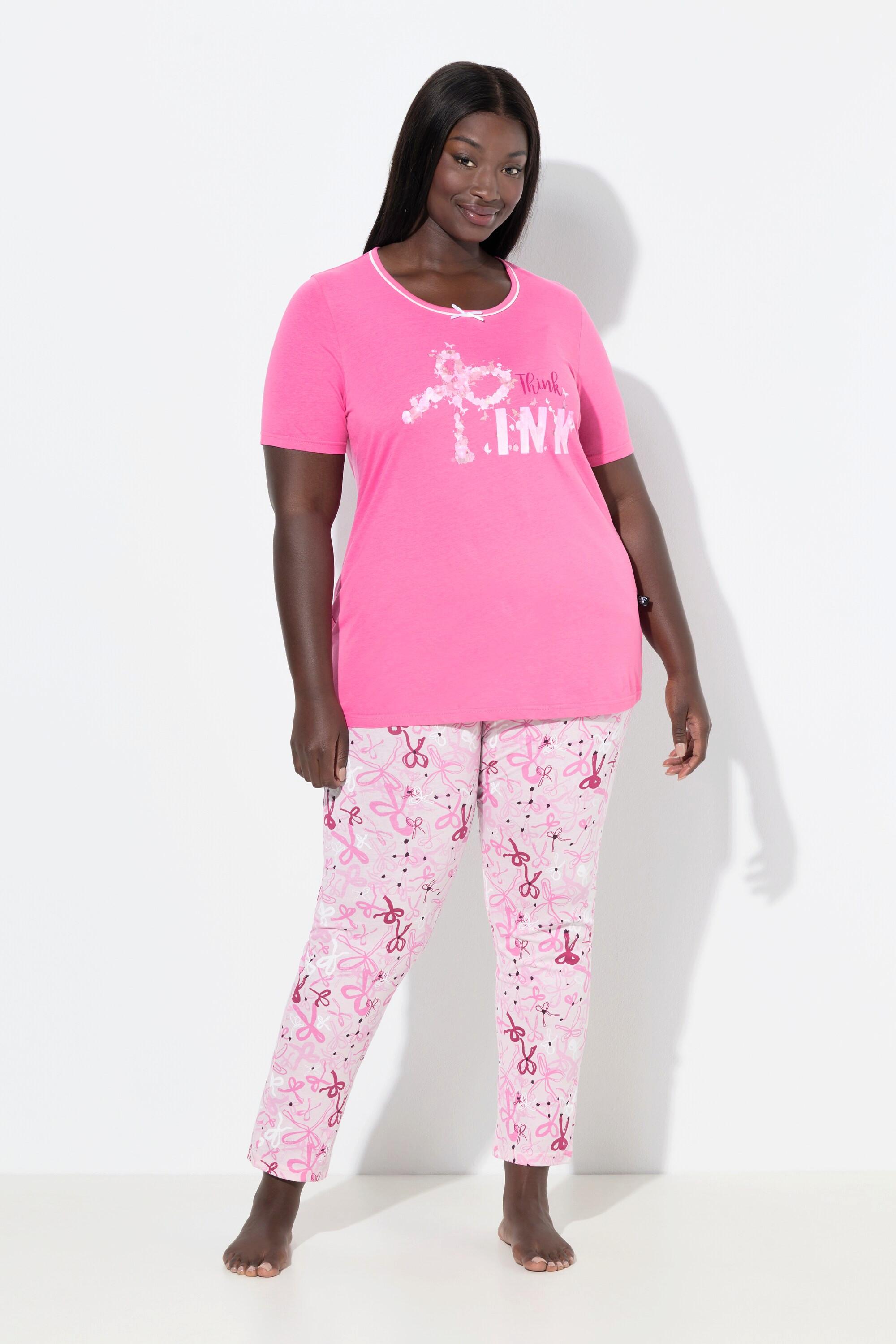 Ulla Popken Pigiama Fiocchi Scollo Rotondo Maniche Corte Tasche  