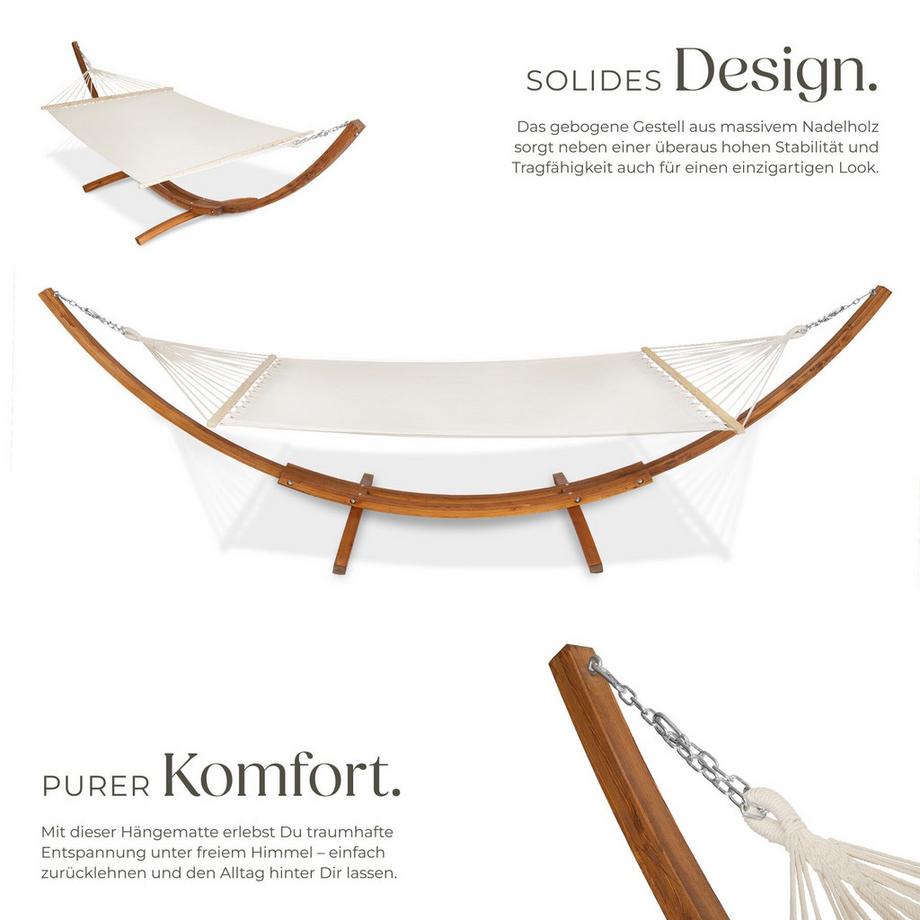Tectake Hängematte Thorsten mit Holzgestell, für 2 Personen höhenverstellbar, strapazierfähiger Stoff  