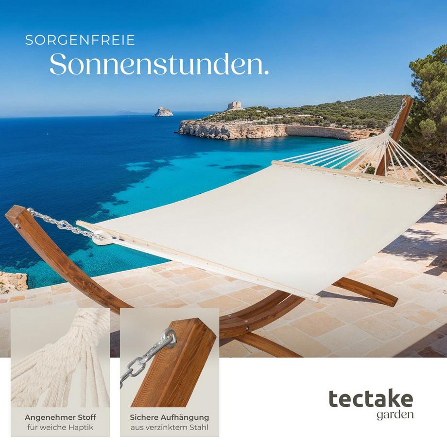 Tectake Hängematte Thorsten mit Holzgestell, für 2 Personen höhenverstellbar, strapazierfähiger Stoff  