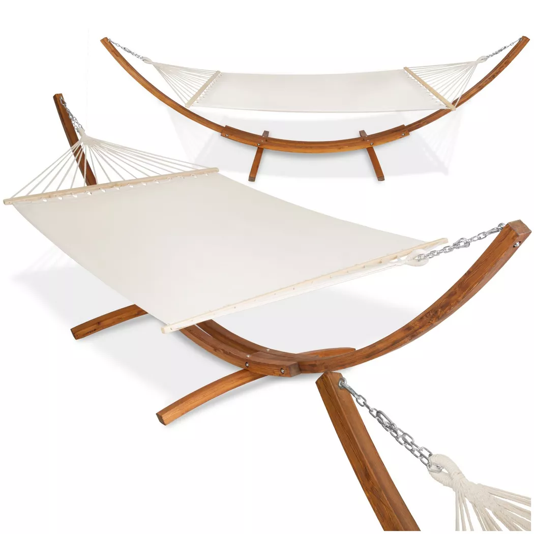 tectake® Hängematte, mit Holzgestell, für 2 Personen, Belastbarkeit 200 kg, 205 x 150 cm