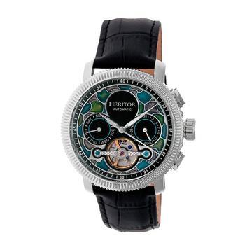 Heritor Automatic Aura Montre semi-squelette en cuir pour hommes