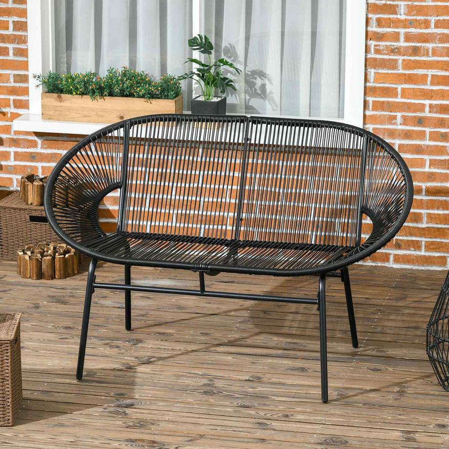 Northio Polyrattan Sitzbank 2-Sitzer Rattanbank Gartenbank, Balkonbank Bis 260 Kg, Schwarz, Stahl, Für Terrasse & Balkon  