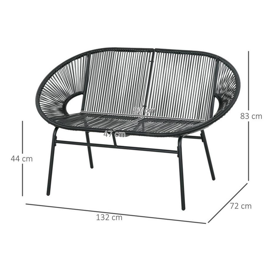 Northio Polyrattan Sitzbank 2-Sitzer Rattanbank Gartenbank, Balkonbank Bis 260 Kg, Schwarz, Stahl, Für Terrasse & Balkon  
