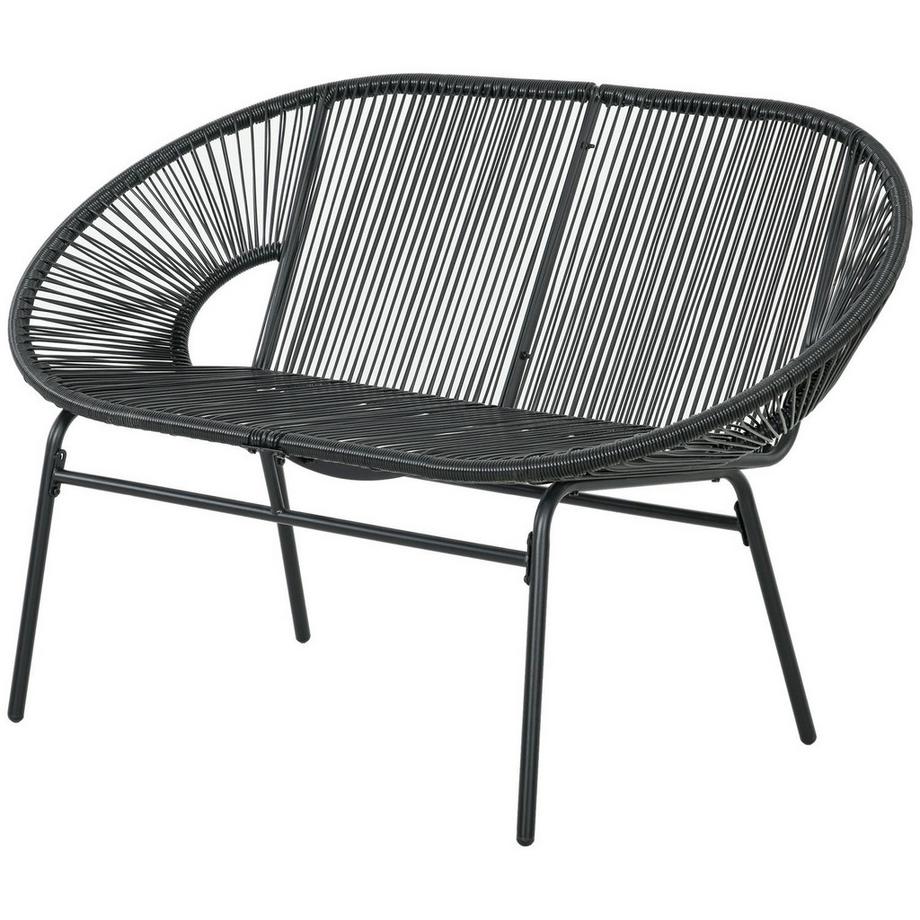 Polyrattan Sitzbank 2-Sitzer Rattanbank Gartenbank, Balkonbank Bis 260 Kg, Schwarz, Stahl, Für Terrasse & Balkon