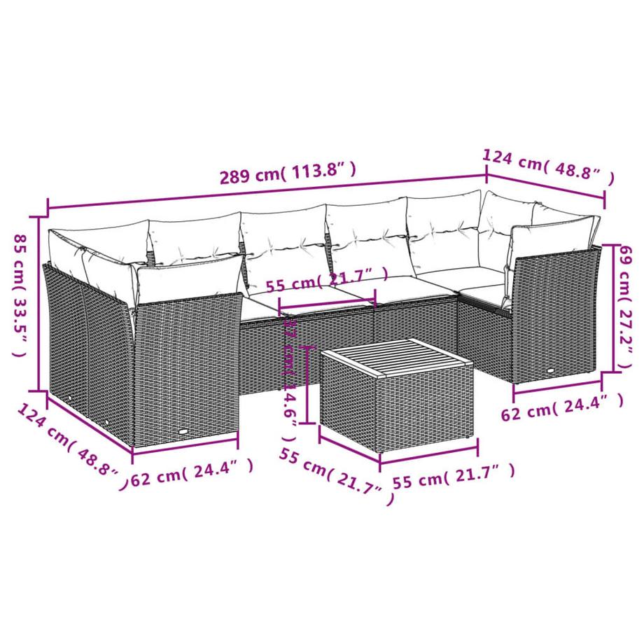 VidaXL Ensemble de canapés de jardin rotin synthétique  