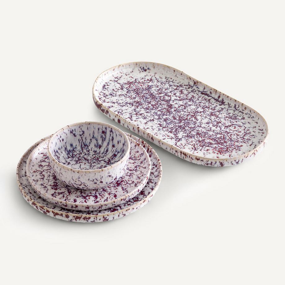 AM.PM Lot de 4 assiettes plates grès émaillé  