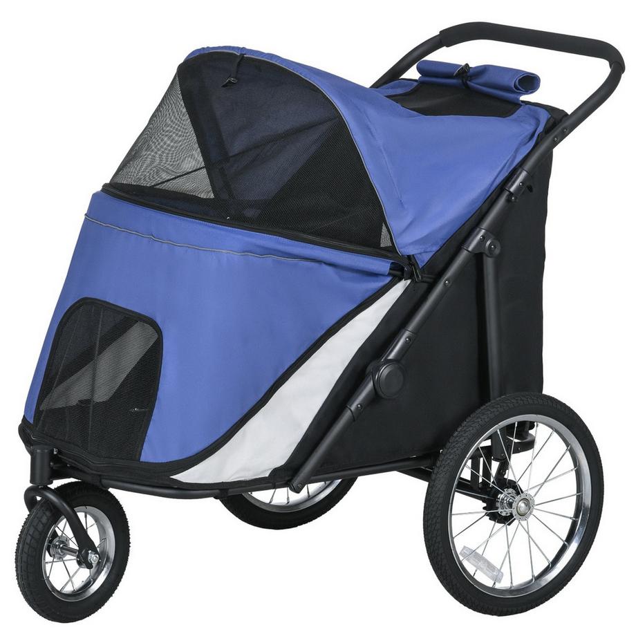 Chariot Pour Chien Poussette Pour Chien Fenêtre En Maille Chariot Pliable Pour Chat Laisse De Sécurité Grandes Roues En Caoutchouc Jusqu'À 30 Kg Bleu Oxford