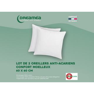 Vente-unique Guanciale trattamento antiacaro naturale Greencare 60 x 60 cm 550 g Bianco Cotone - Lotto di 2 - AZYLIA  