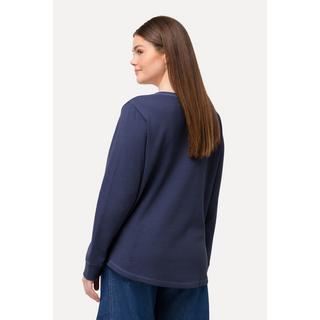 Ulla Popken  Sweat-shirt en molleton texturé, col en V et coton bio 