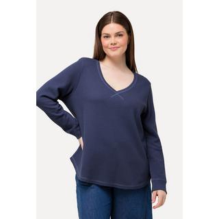 Ulla Popken  Sweat-shirt en molleton texturé, col en V et coton bio 