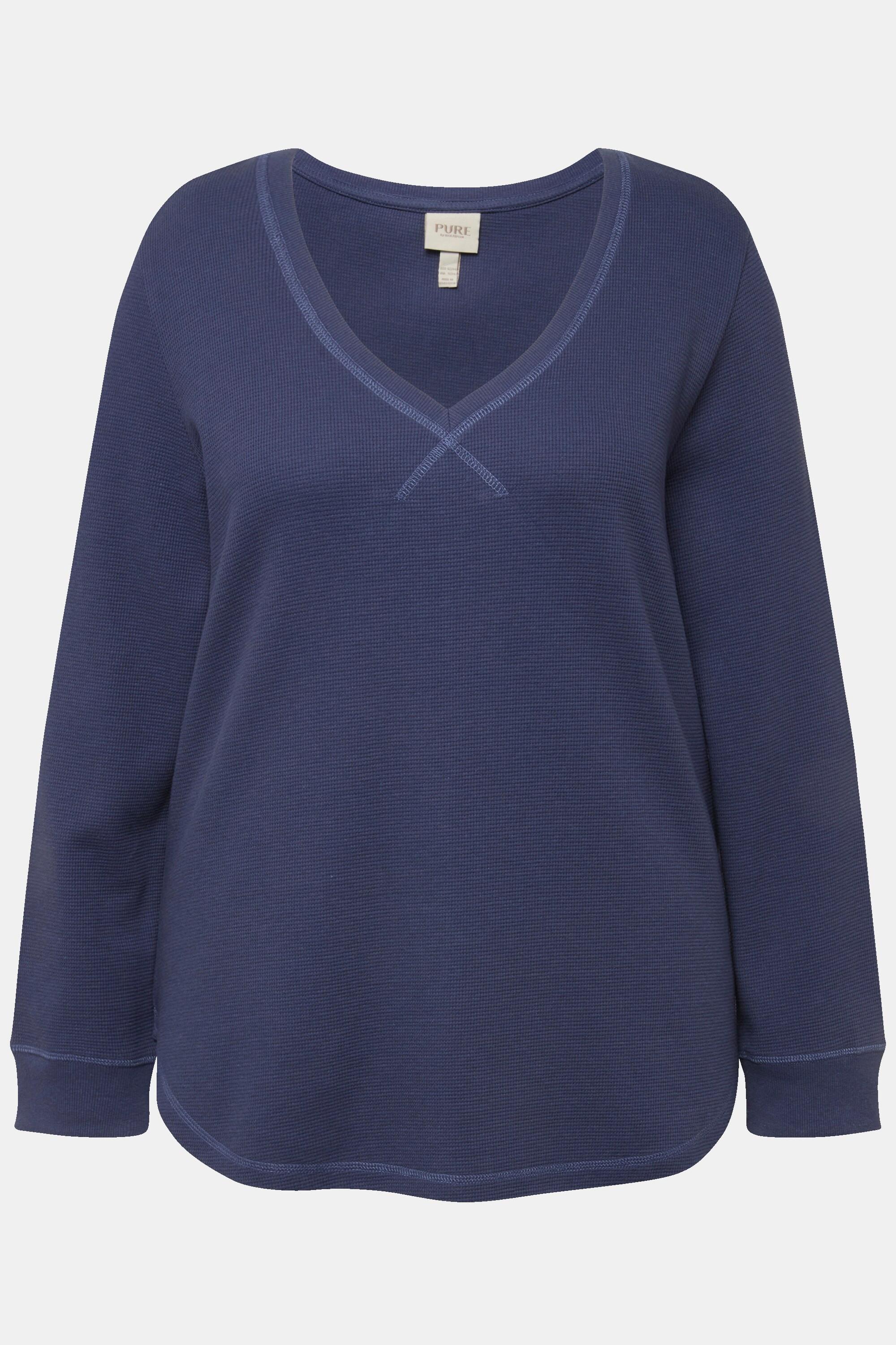 Ulla Popken  Sweat-shirt en molleton texturé, col en V et coton bio 