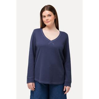 Ulla Popken  Sweat-shirt en molleton texturé, col en V et coton bio 