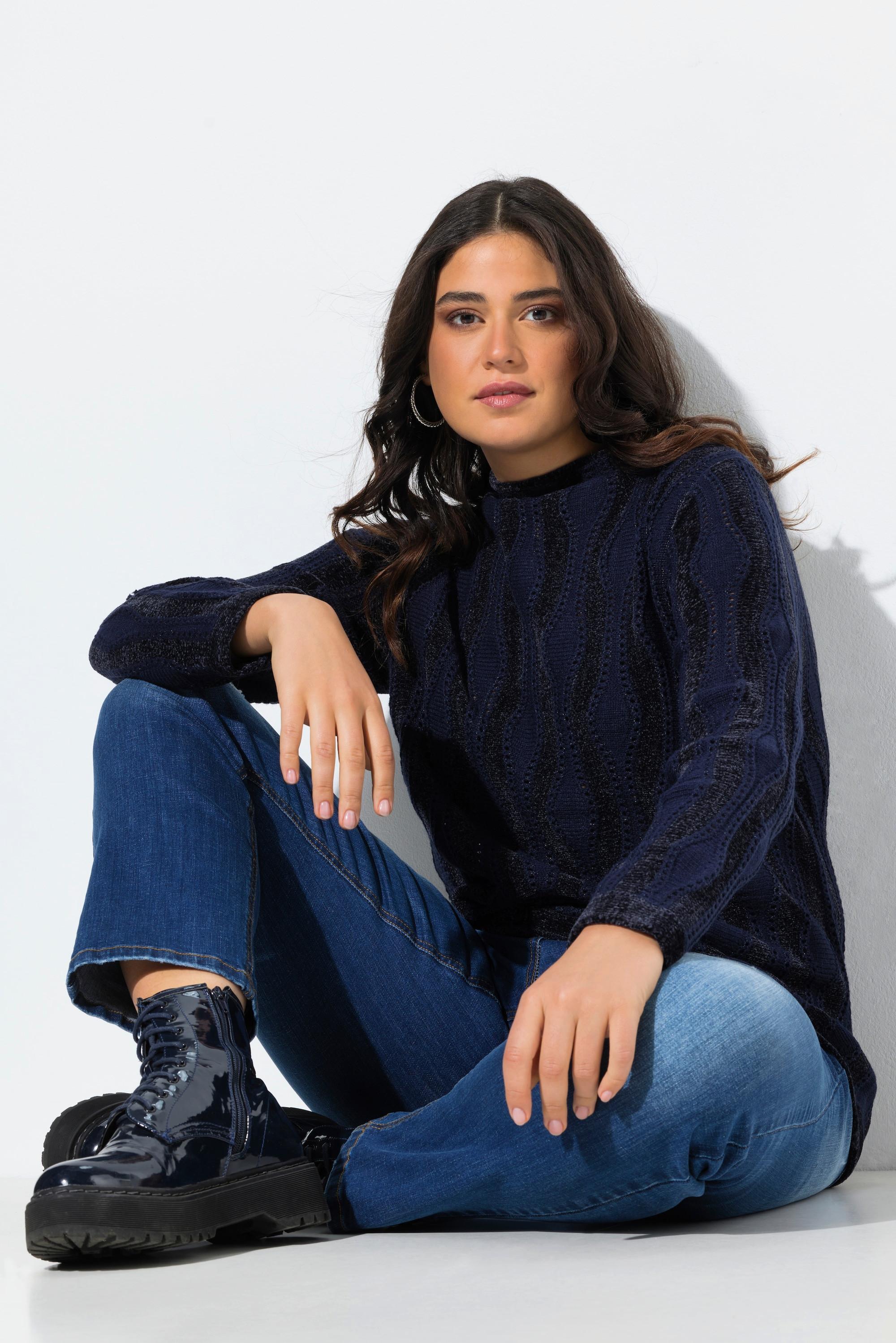 Ulla Popken Maglione Collo Alto Maniche Lunghe Ciniglia  