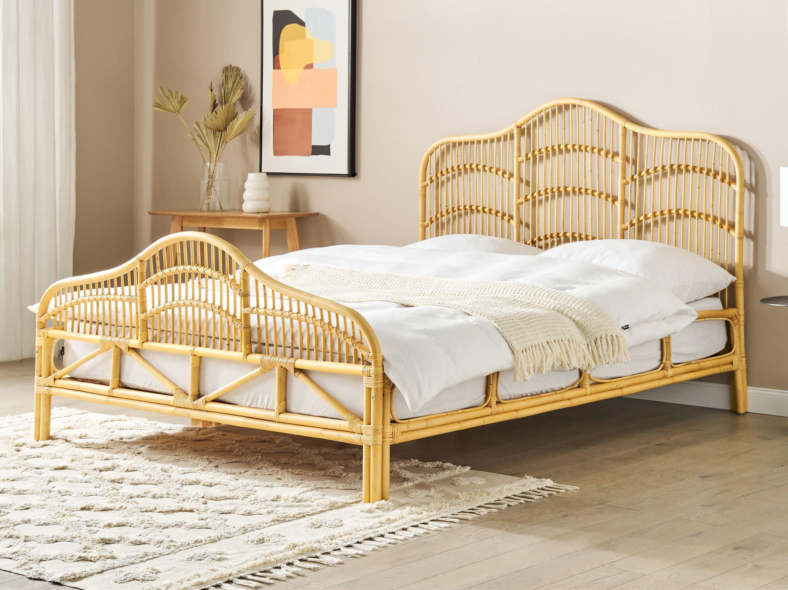 Beliani Bett mit Lattenrost aus Rattan Boho DOMEYROT  