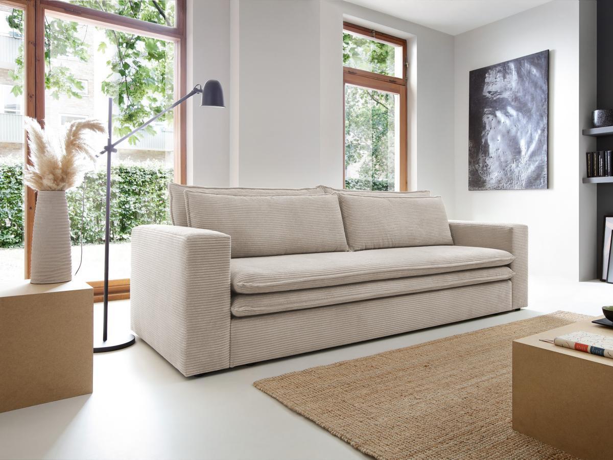 Vente-unique Sofa 3-Sitzer - Mit Schlaffunktion - Cord - Cremefarben - TILIA  