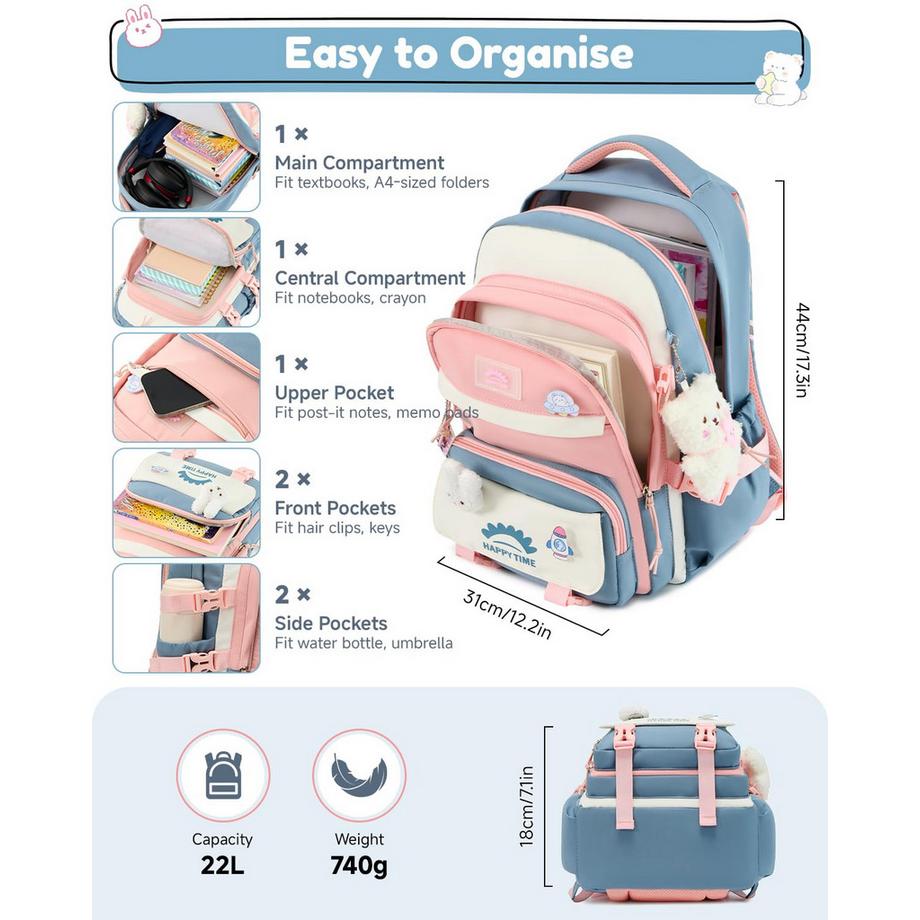 Only-bags.store Wasserabweisender Nylon Schulrucksack  
