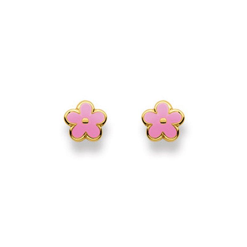 MUAU Schmuck  Clous d'oreilles fleur or jaune 750, 6mm 