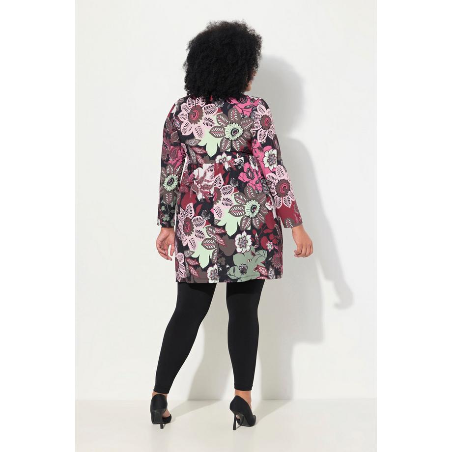 Ulla Popken T-shirt long A-Line Col Rond Découpe Trou de Serrure Manches Longues  