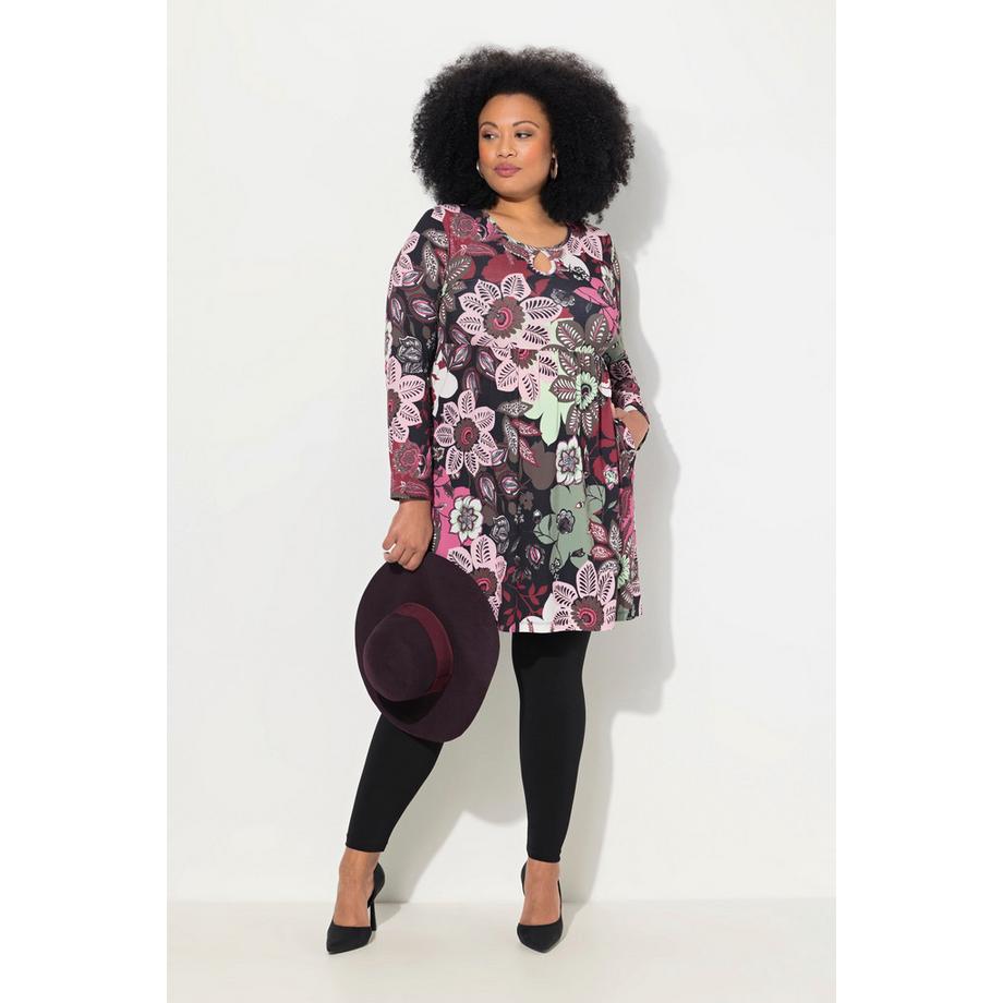 Ulla Popken T-shirt long A-Line Col Rond Découpe Trou de Serrure Manches Longues  