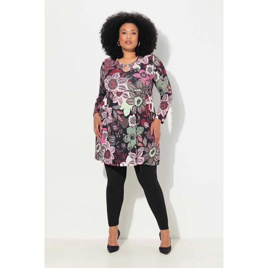 Ulla Popken T-shirt long A-Line Col Rond Découpe Trou de Serrure Manches Longues  