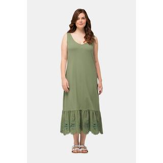 Ulla Popken  Robe maxi avec ligne A, décolleté rond, sans manches. Coton bio 