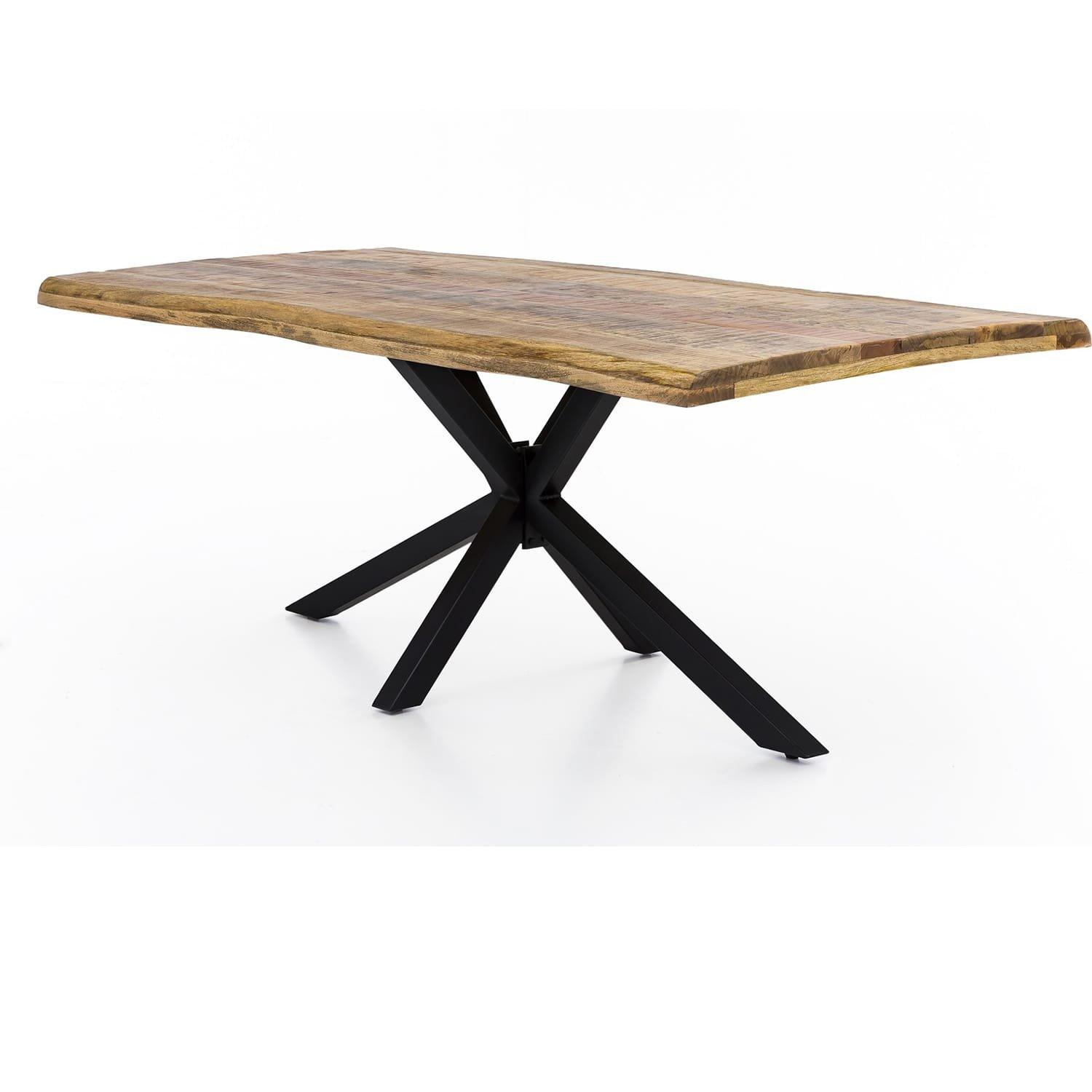 mutoni Table 160x90 cm - mangue naturelle - métal noir antique - avec bordure d'arbre  